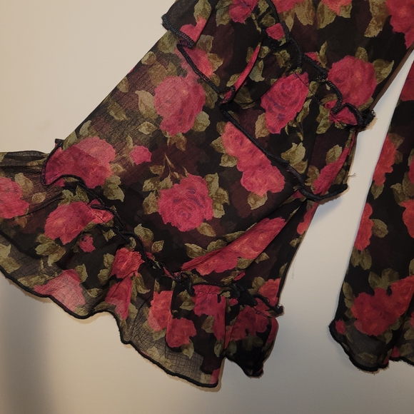 American Eagle Floral Sheer Blouse Small Boho Cottagecore Ruffle Peasant Top - Picture 3 of 5